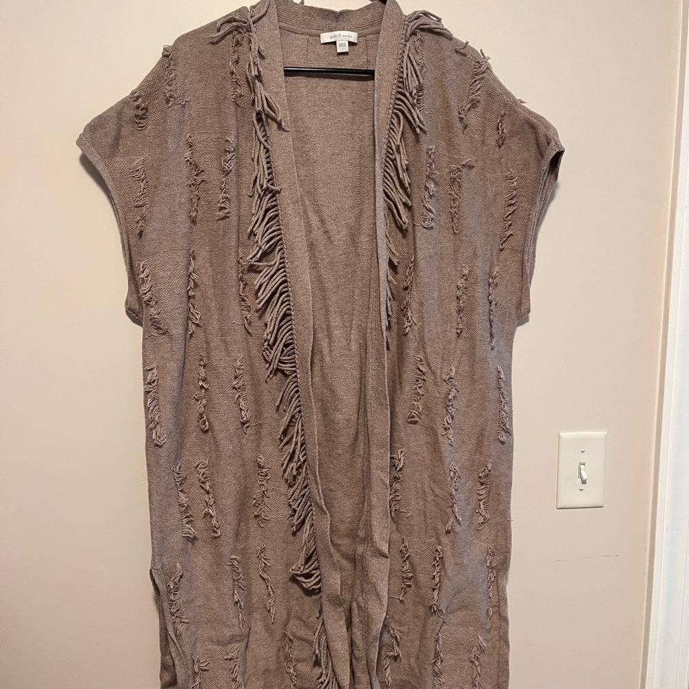 Pure Jill Fringed Open-Front Cardigan